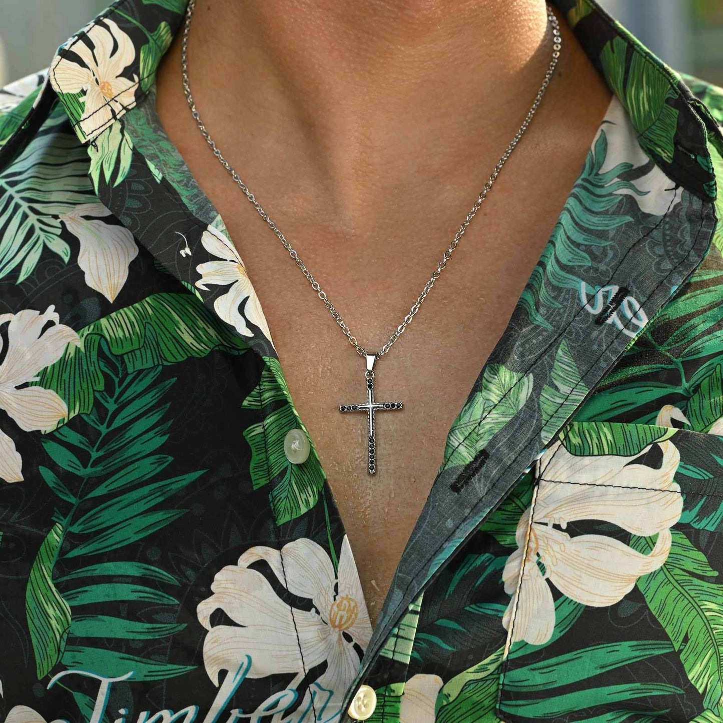 Kemstone Men’s Stainless Steel Cross Necklace – Black Zircon Gothic Pendant PN-2214