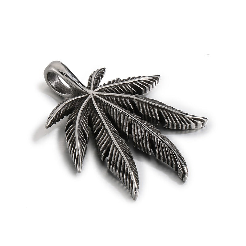 Colgante vintage de hoja de arce botánica Kemstone - Collar de acero inoxidable estilo punk para hombre con incrustaciones de turquesa KP130912