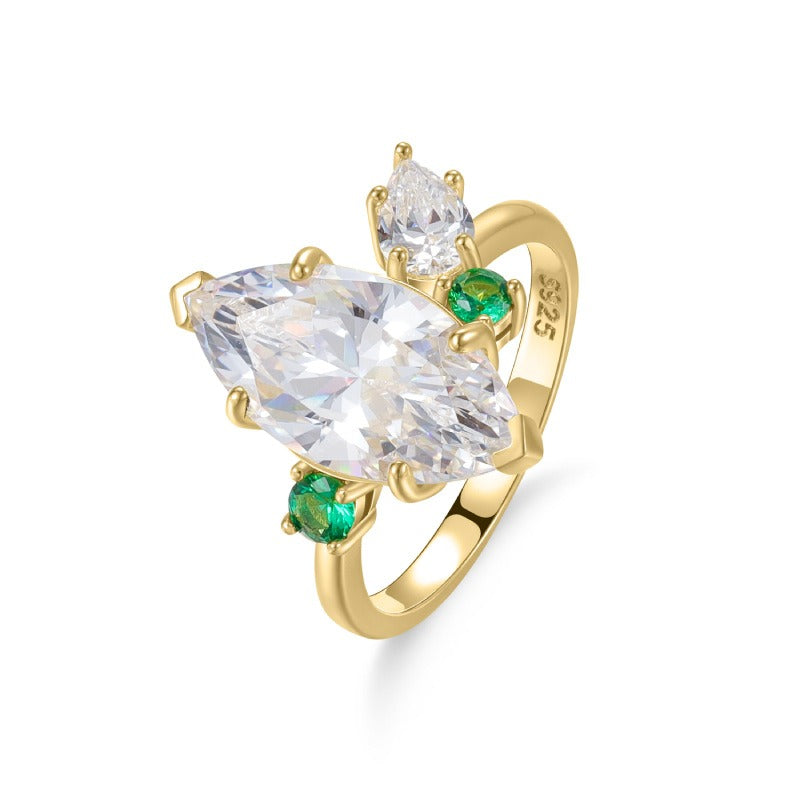 Kemstone 3-Carat Marquise Moissanite Ring – Asymmetric Design, 925 Sterling Silver Gold Plated T7-OL1143R