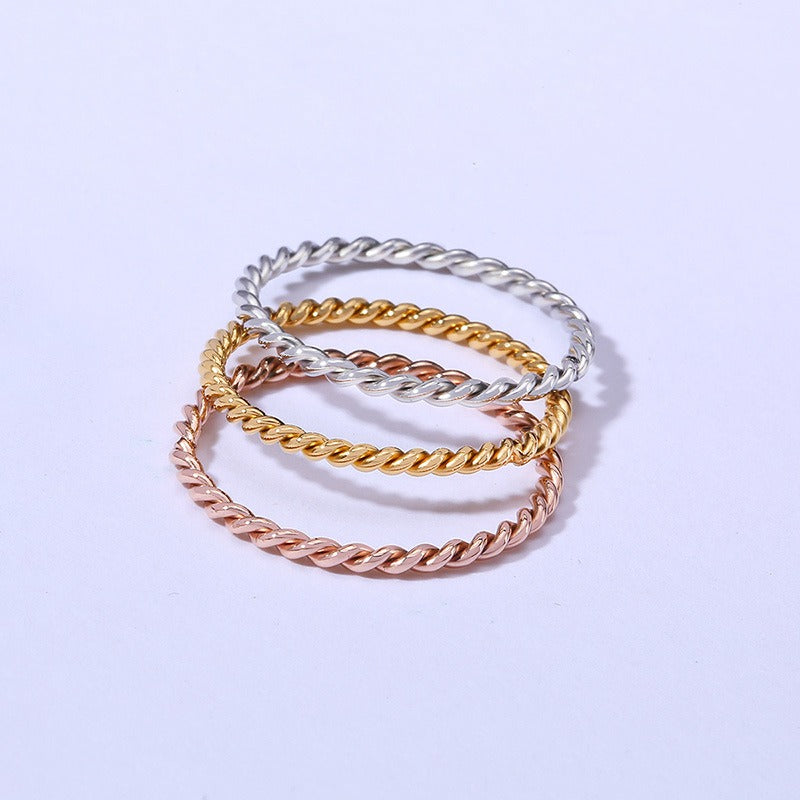 Anillo de acero de titanio trenzado Kemstone - Diseño minimalista en espiral para mujer R243