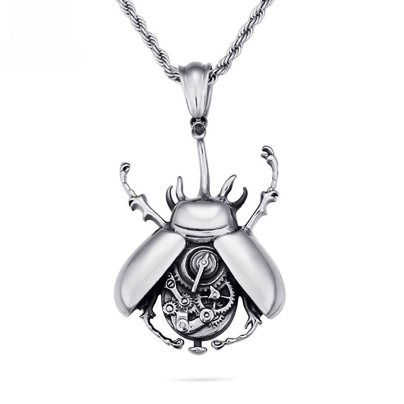 Kemstone Mechanical Beetle Pendant – Stainless Steel Gear Necklace for Men KP79432-BD