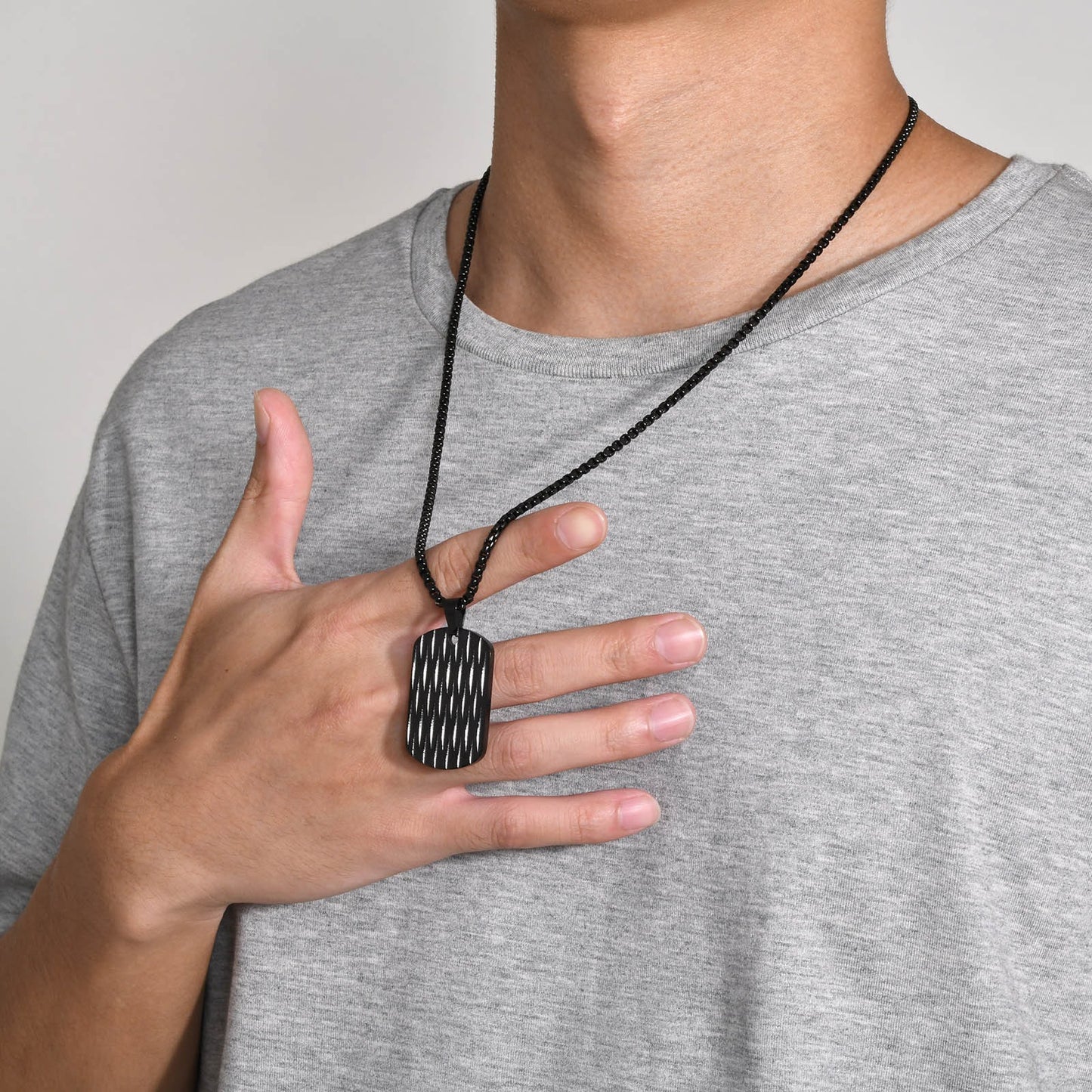 Kemstone Men’s Stainless Steel Geometric Ripple Dog Tag Pendant Necklace – Modern Street Style PN-1920