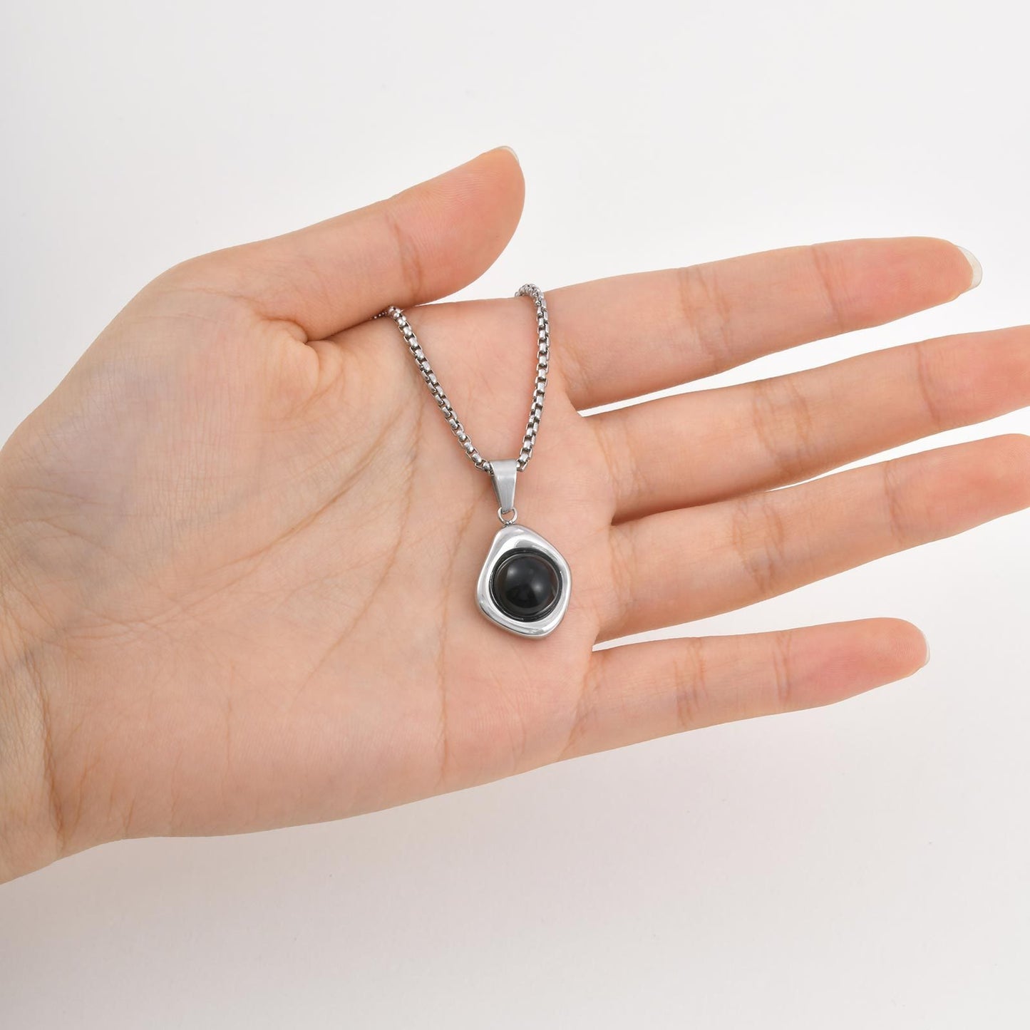 Kemstone Men’s Stainless Steel Pendant Necklace – Irregular Tiger Eye Onyx PN-2189