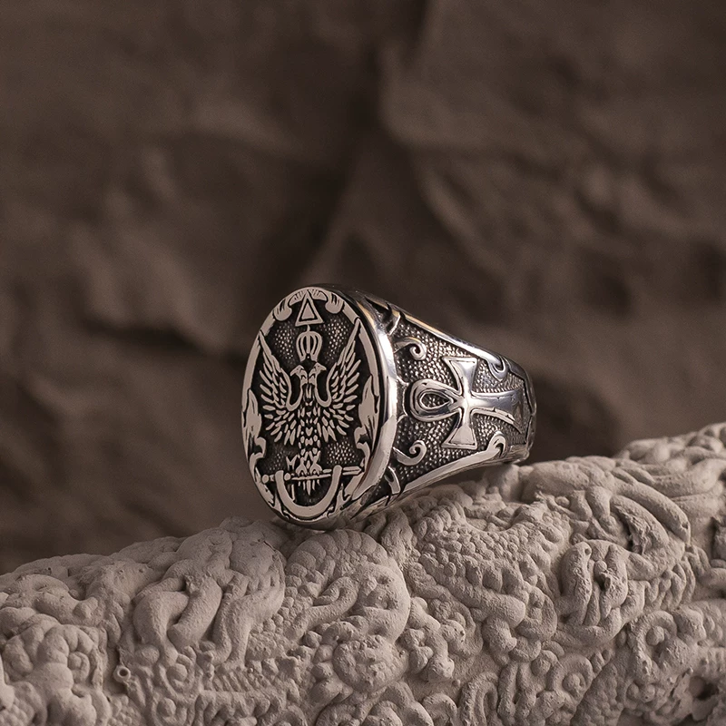 Kemstone Constantine Byzantine Double-Headed Eagle Signet Ring – Titanium Steel NWR-530408