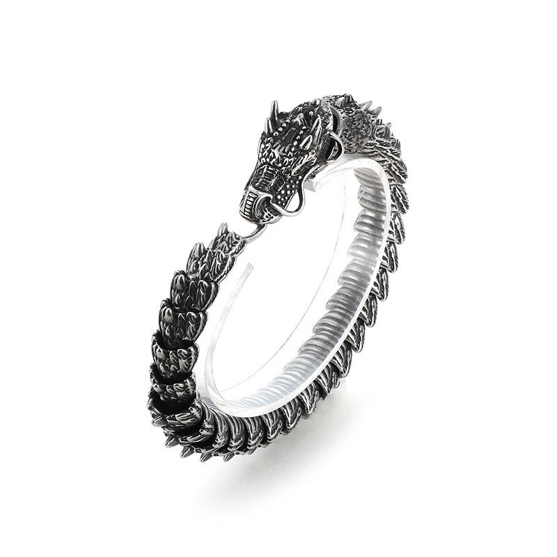 Kemstone Men’s Dragon Head Bracelet – Blackened Stainless Steel with Green Eyes KB170307