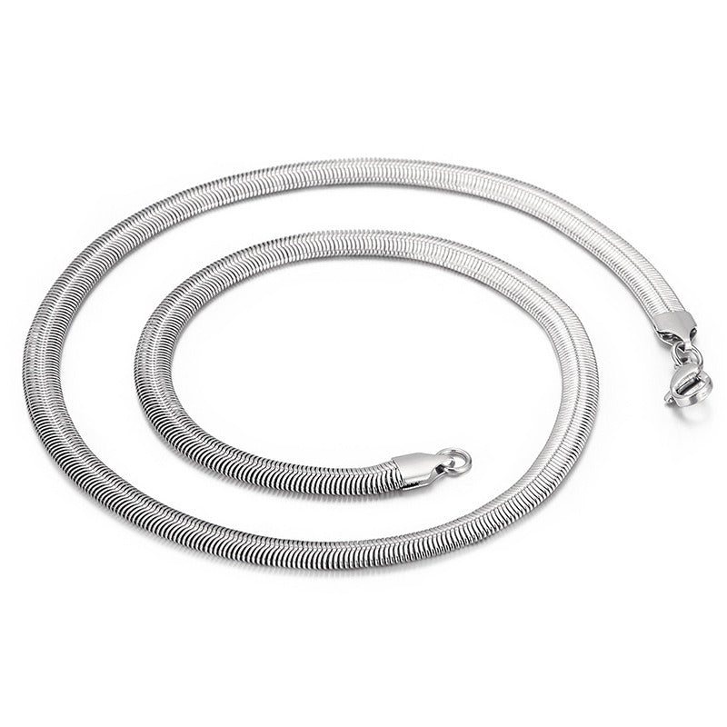 Men’s Flat Snake Chain Necklace – 6mm & 8mm 316L Stainless Steel Gothic Streetwear Jewelry KN203549-Z