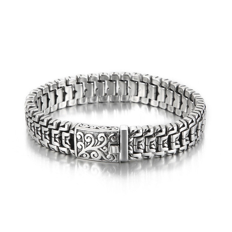 Kemstone Men’s Floral Armor Chain Bracelet – Stainless Steel Gothic Curb, 20cm/22cm KB123643