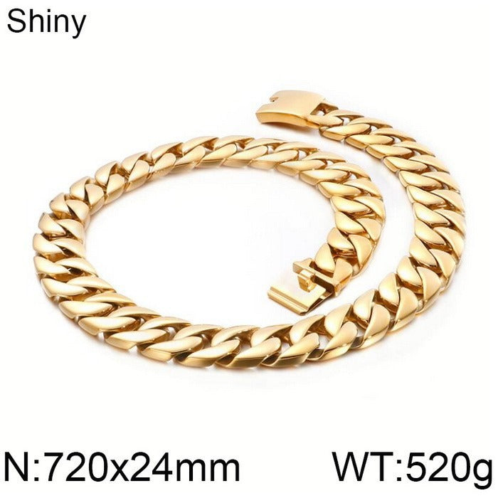 Kemstone Men’s Heavy 24mm Cuban Link Chain Necklace – Stainless Steel Streetwear Jewelry Bold Punk Style KN10319-D