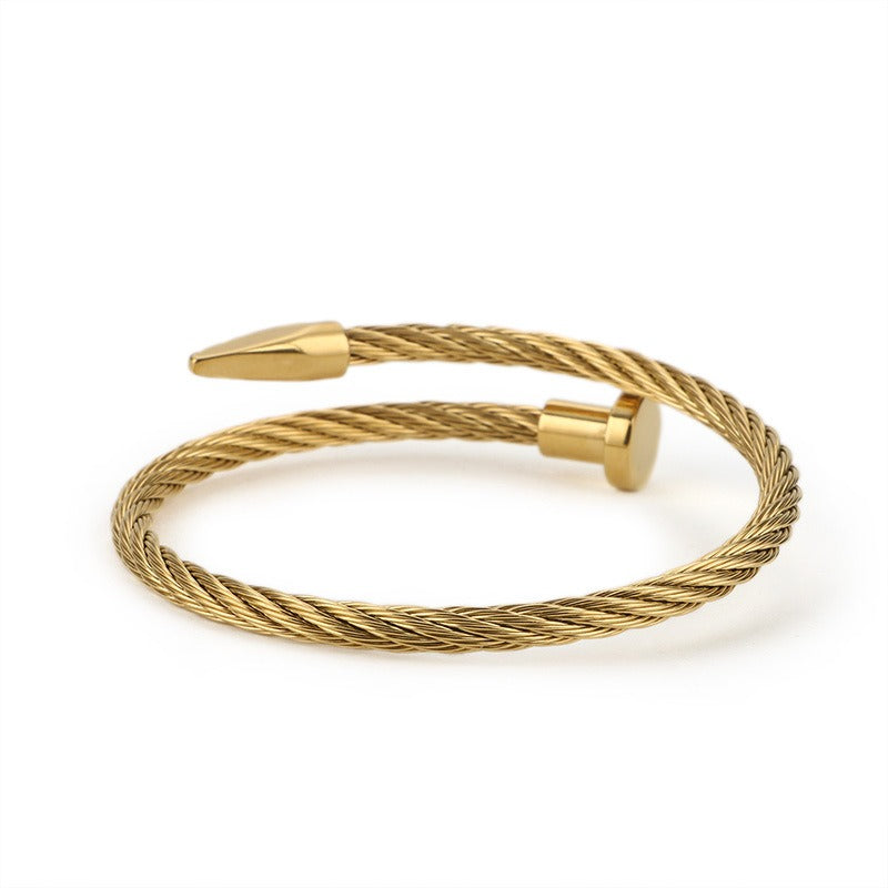 Kemstone Men’s Nail Cable Cuff Bracelet – Stainless Steel Industrial Punk Wristband KB110358-K