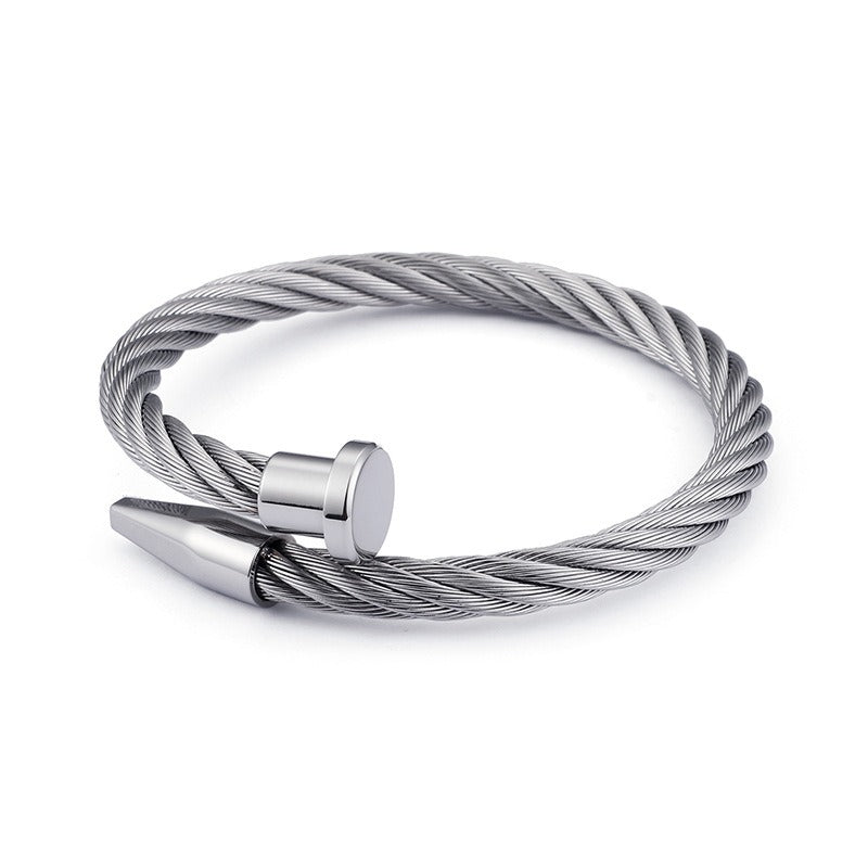 Kemstone Men’s Nail Cable Cuff Bracelet – Stainless Steel Industrial Punk Wristband KB110358-K