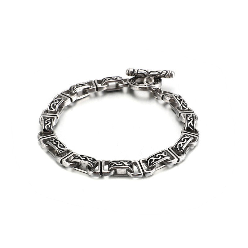 Kemstone Men’s Patterned Stainless Steel Chain Bracelet – Vintage Gothic Norse Punk KB120773-BD