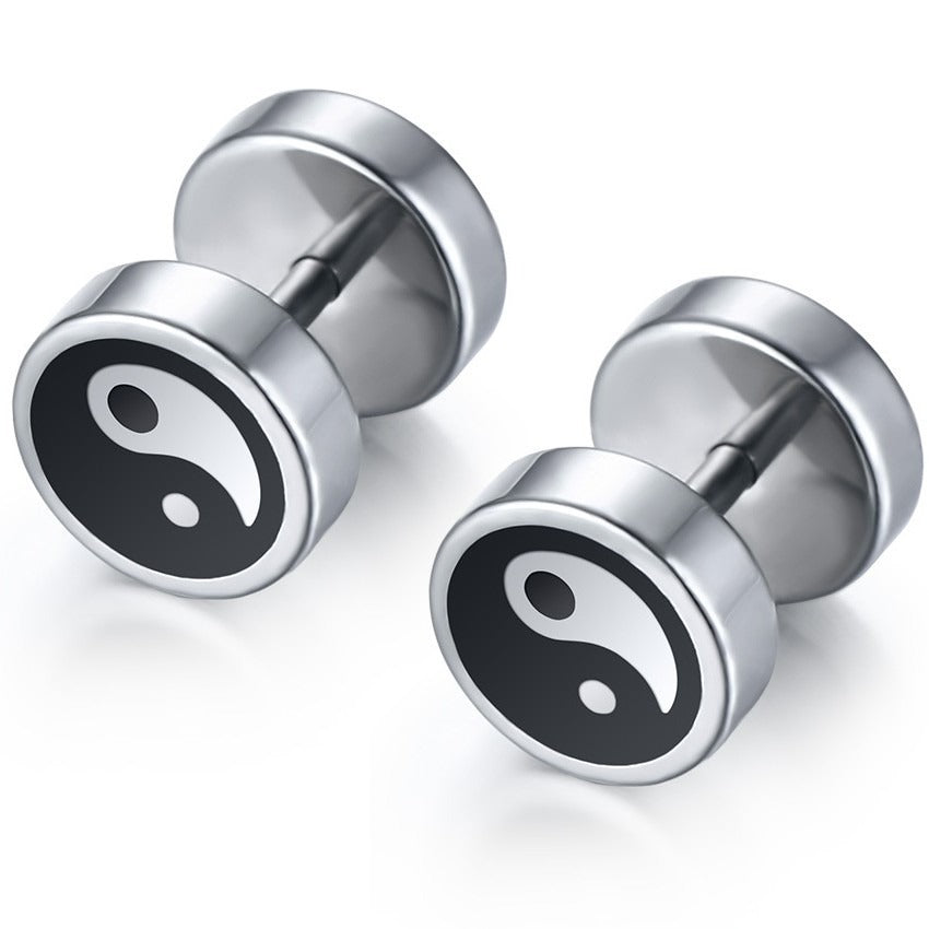 Kemstone Men’s Titanium Steel Punk Taiji Bagua Stud Earrings ES-091
