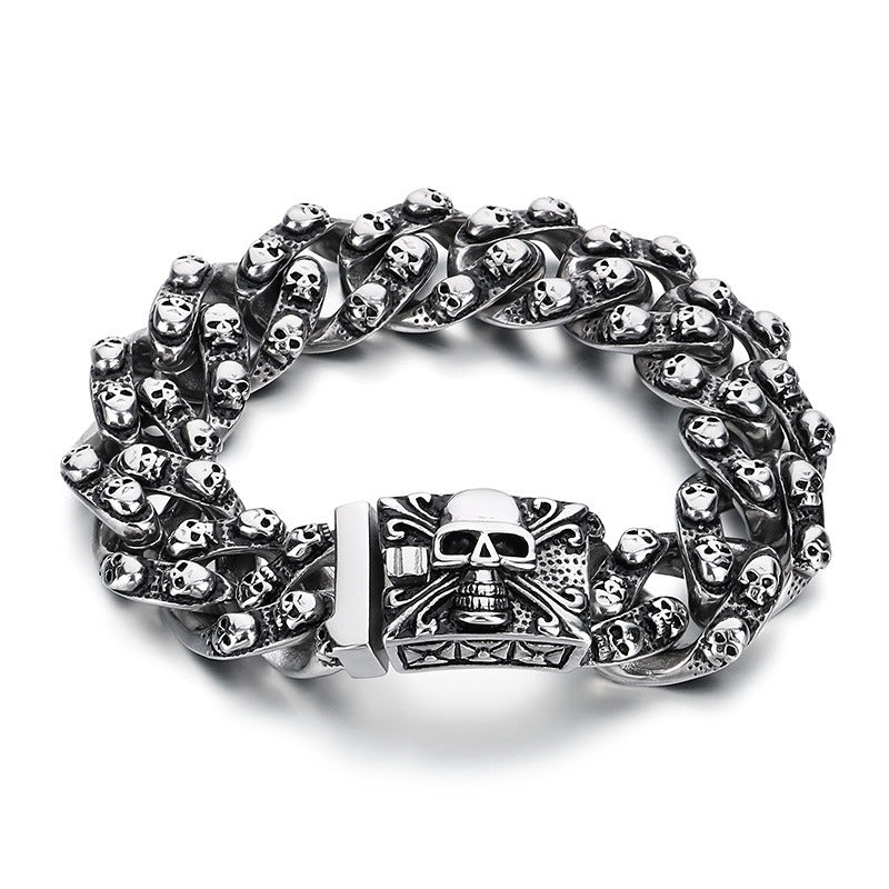 Kemstone Men’s Skull Chain Bracelet – Heavy Stainless Steel Gothic Biker Jewelry KB66291-BD