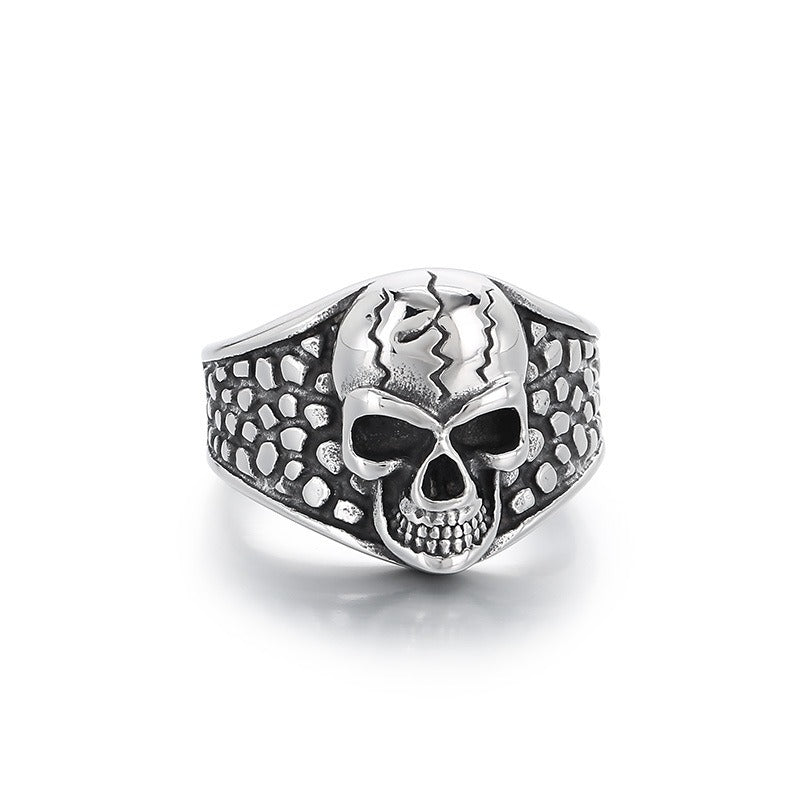 Kemstone Men’s Skull Texture Ring – Gothic Punk Stainless Steel Power Symbol KR111642-GC