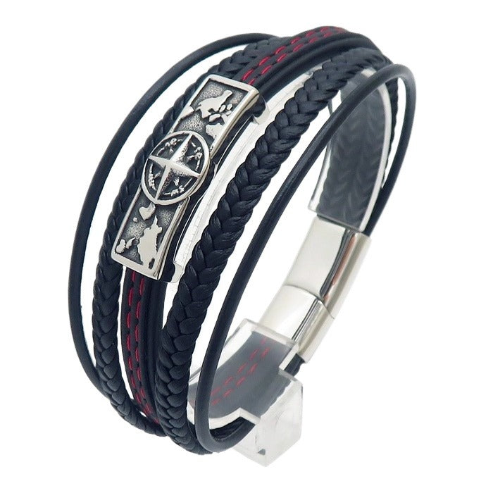 Kemstone Men’s Compass Bracelet – Stainless Steel Braided Leather Jewelry KB179994