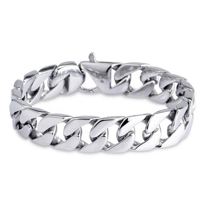 Kemstone Men’s Stainless Steel Cuban Chain Bracelet – 21cm Street Style Gothic Power Link KB27123-D