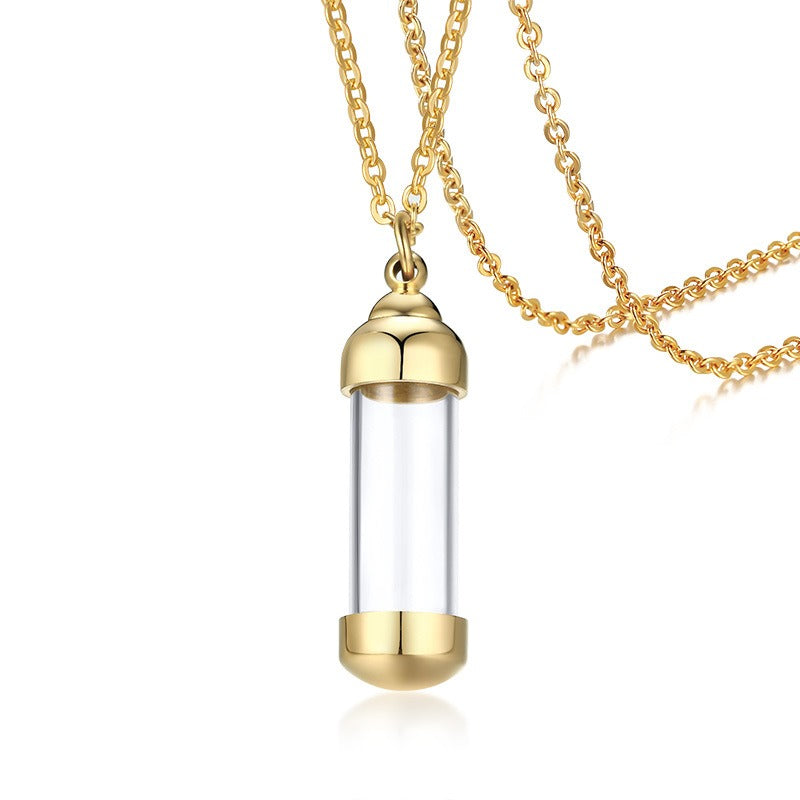 Kemstone Men’s Stainless Steel Glass Vial Pendant Necklace – Gothic Memorial Perfume Bottle Urn Amulet PN-716