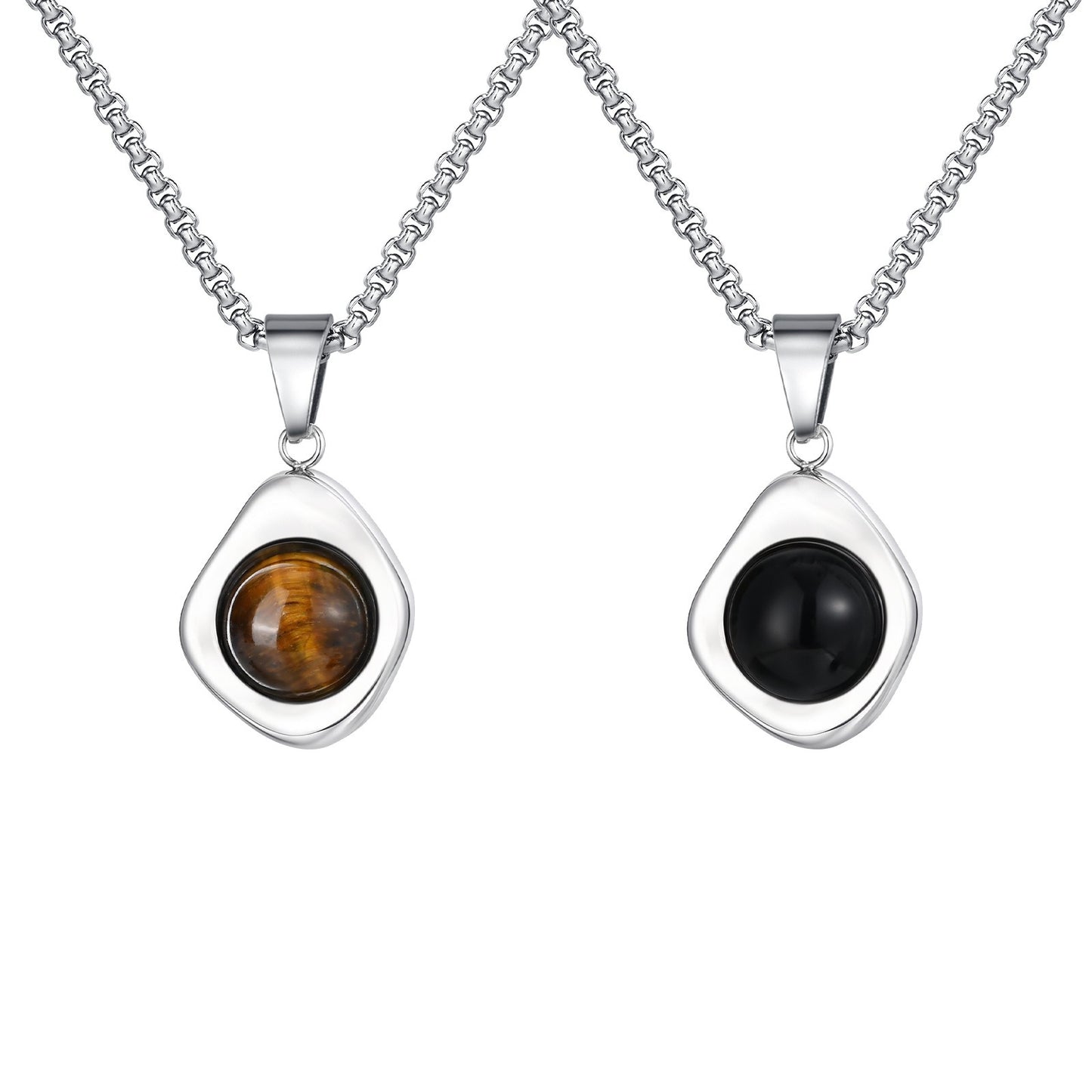Kemstone Men’s Stainless Steel Pendant Necklace – Irregular Tiger Eye Onyx PN-2189