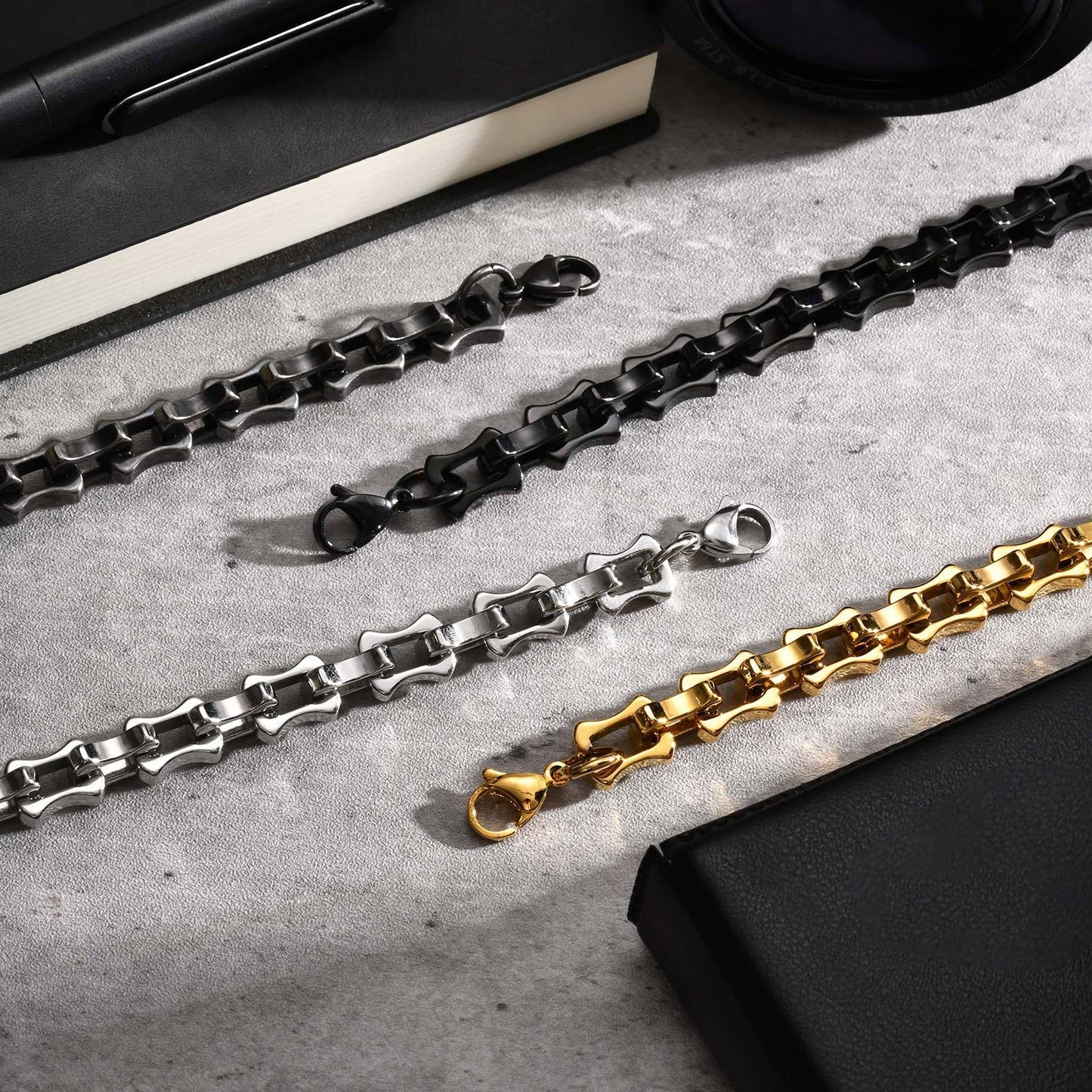 Kemstone Stainless Steel Biker Chain Bracelet – Handmade Punk Men’s Jewelry BR-1986