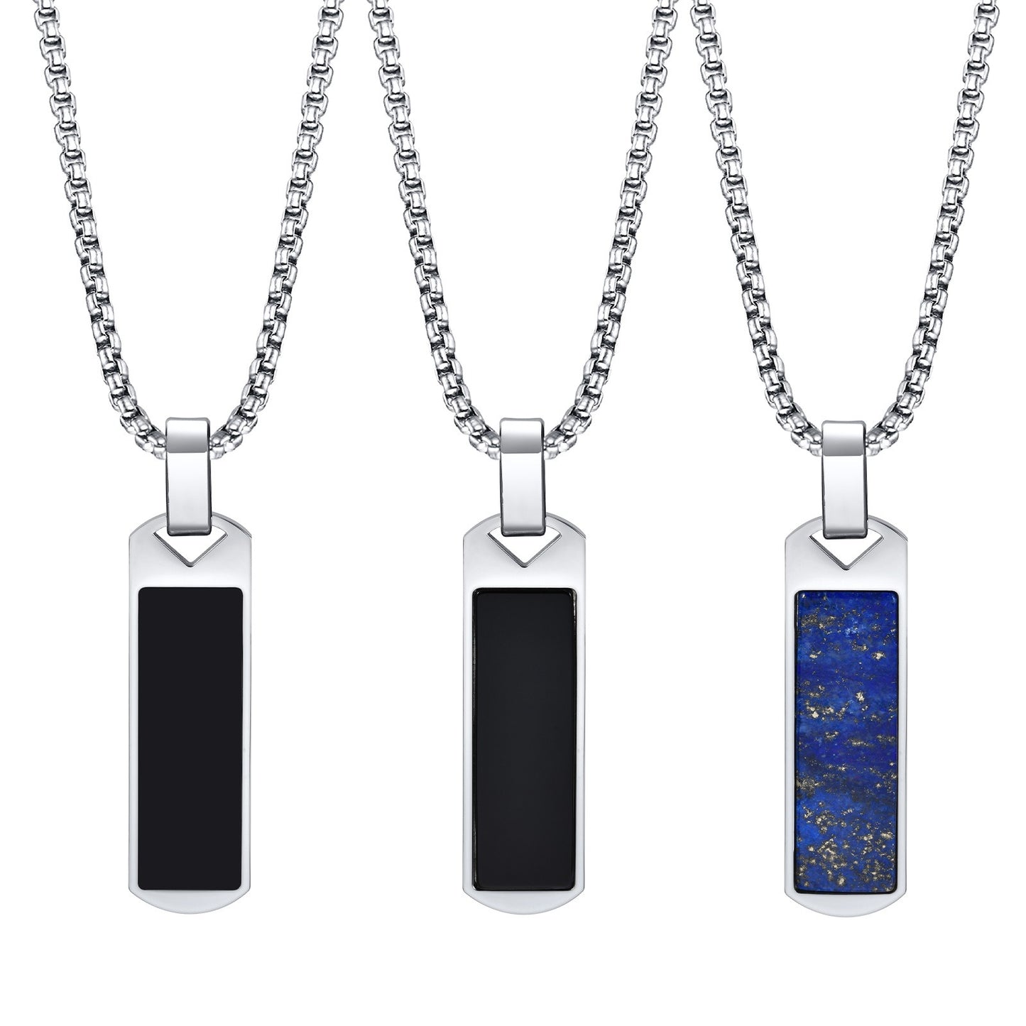 Kemstone Stainless Steel Rectangular Stone Pendant Necklace for Men Jewelry PN-1890