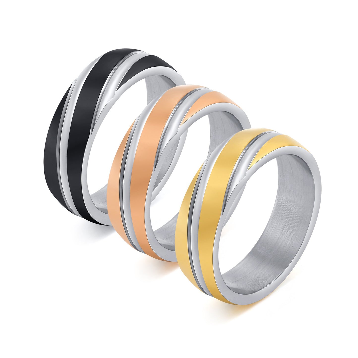 Kemstone Men’s Stainless Steel Ring – Slanted Stripe Design, IP Gold Plated Bold Minimalist Band R-057
