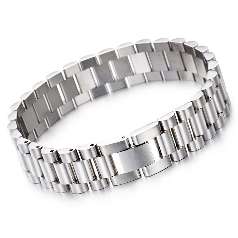 Kemstone Men's Stainless Steel Watchband Bracelet – Adjustable Geometric Hexagon Mesh Design
