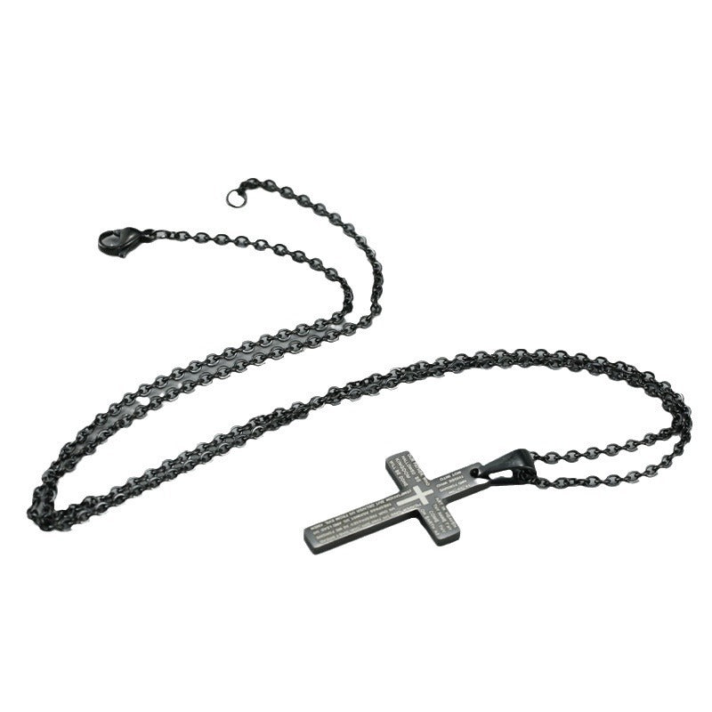Kemstone Men’s Steel Cross Necklace – Minimalist Faith Pendant in Gold, Silver, Black PN-570