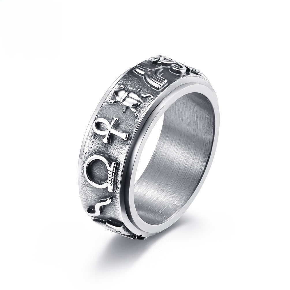 Kemstone Men’s Titanium Steel Egyptian Spinner Ring – Vintage Fidget K-R678