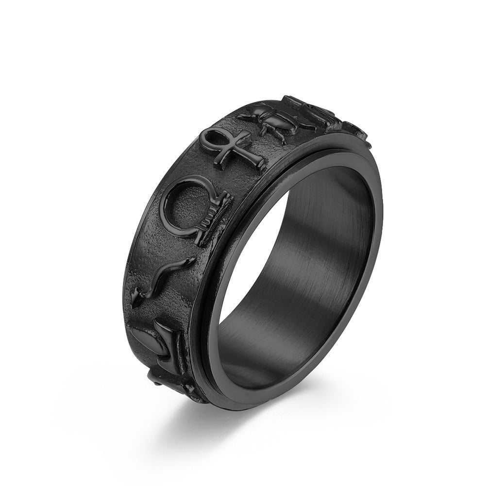 Kemstone Men’s Titanium Steel Egyptian Spinner Ring – Vintage Fidget K-R678