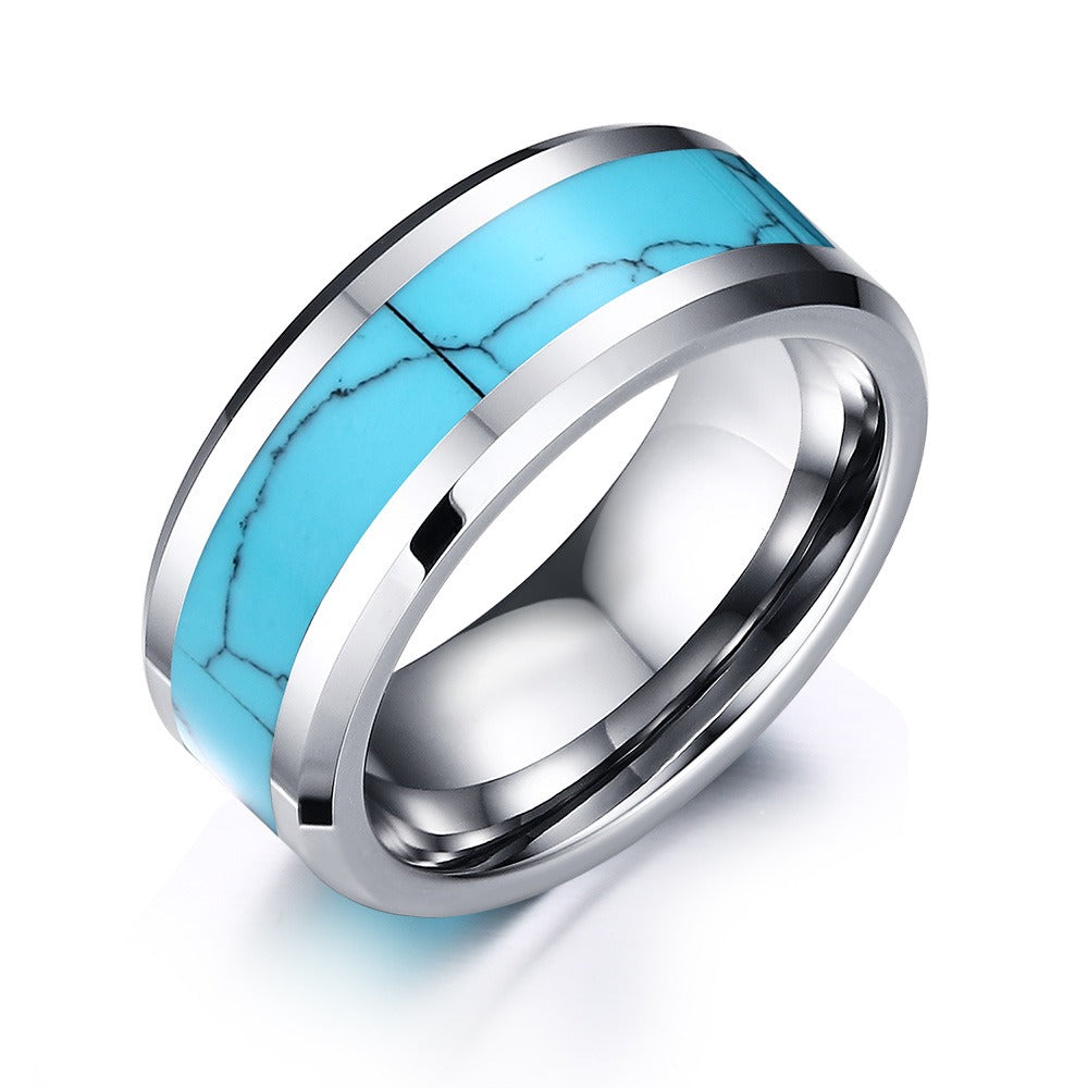 Kemstone Men’s Turquoise Inlay Tungsten Carbide Flat-Edge Ring TCR-023