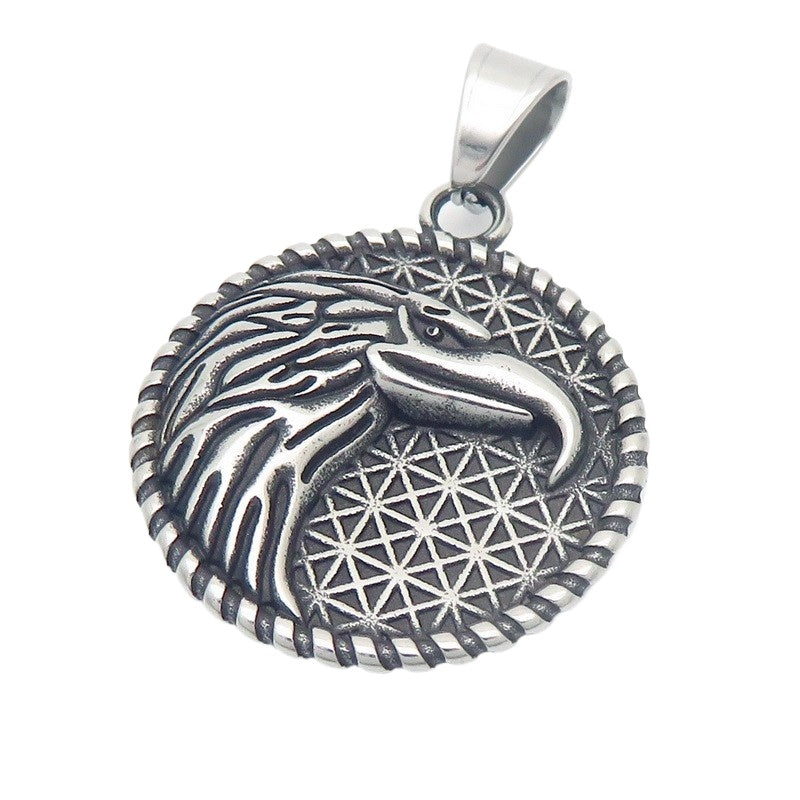 Kemstone Viking Wolf & Eagle Rune Necklace – Titanium Steel Courage Amulet KP116179-MZOZ