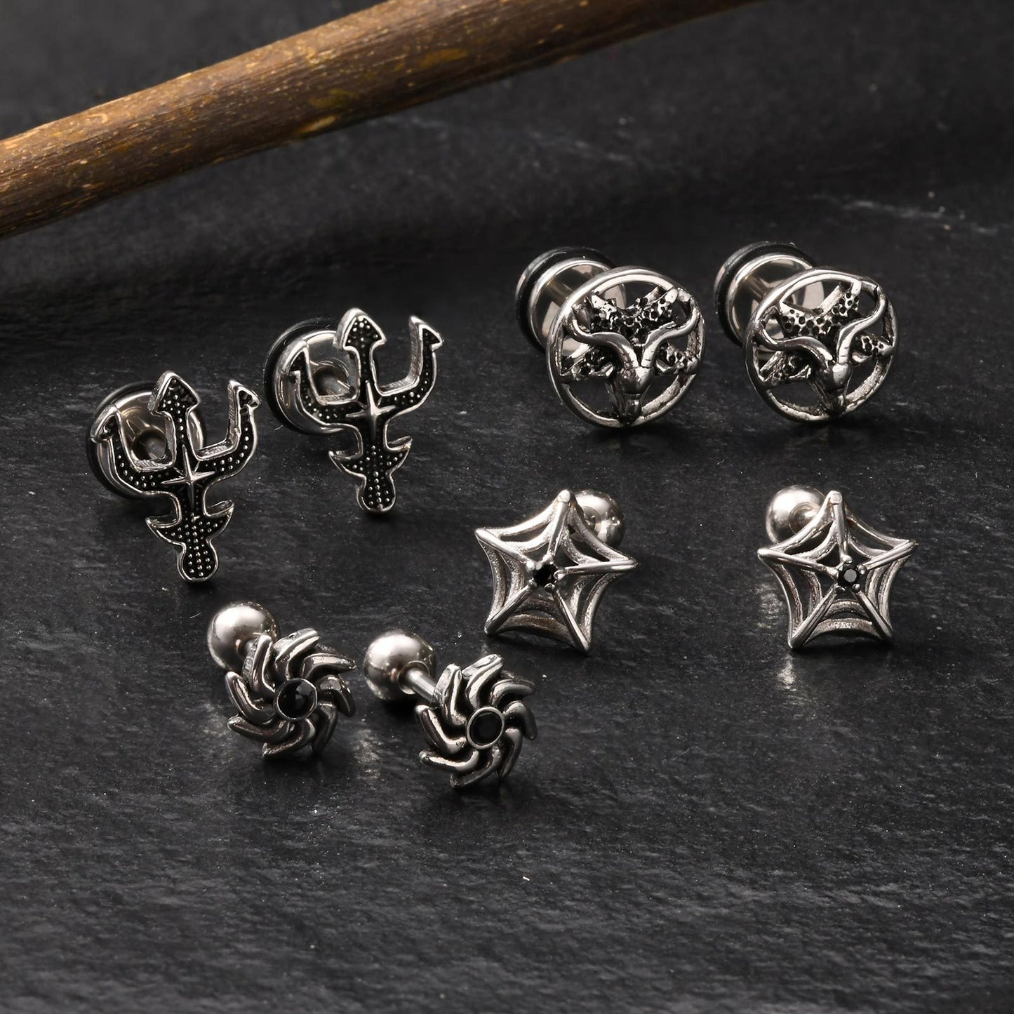 Kemstone Gothic Punk Stainless Steel Stud Earrings – Bold Vintage Edge