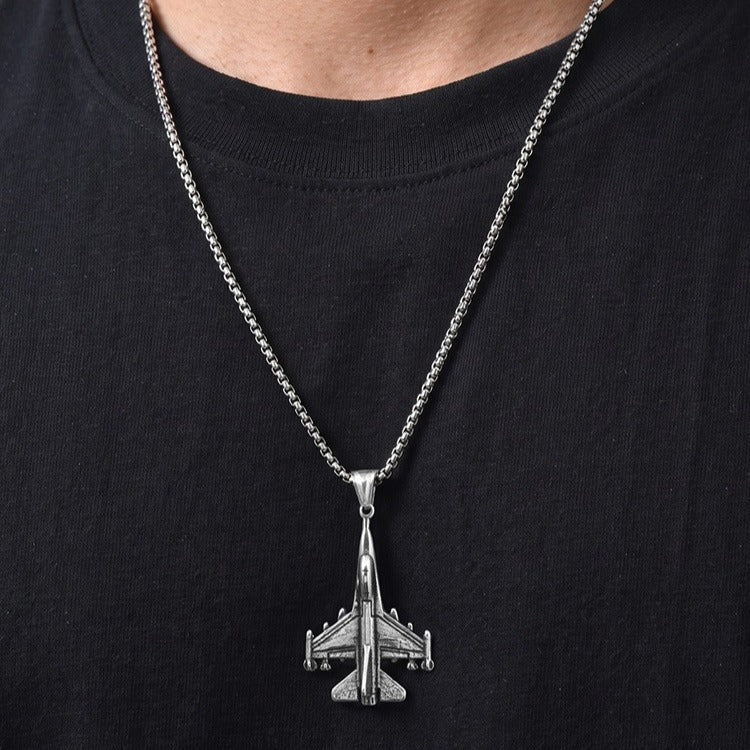 Kemstone Airplane Pendant Necklace for Men Stainless Steel Aviation Detail PN-1949