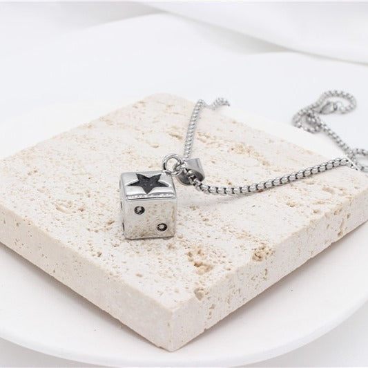 Kemstone Dice Pendant Necklace for Men Titanium Steel Star Detail Square P0786