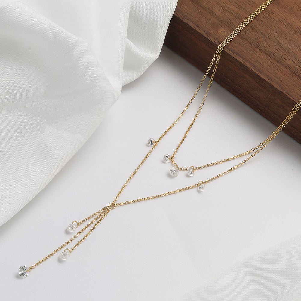 Kemstone Layered 925 Sterling Silver Necklace – Gold & Silver Adjustable Cubic Zirconia Y Pendant Jewelry for Women A4-BQN20