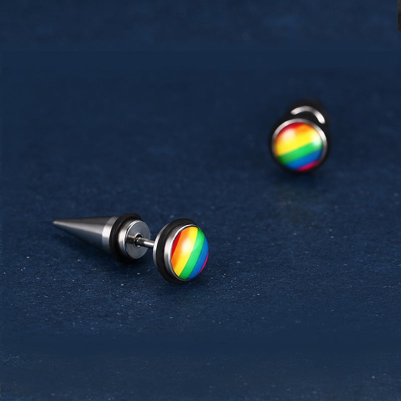 Kemstone Titanium Steel Gradient Ear Studs – Hypoallergenic 9mm Six-Tone Minimalist Jewelry PE-001