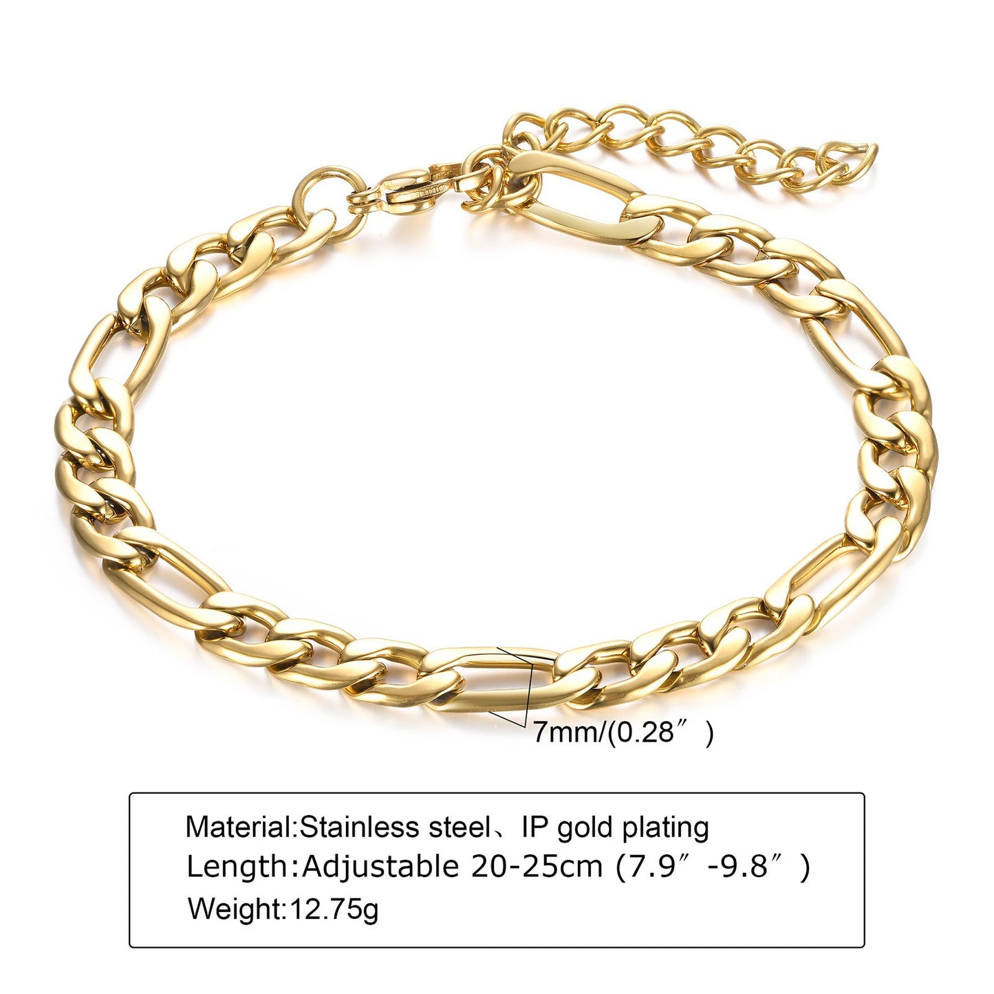 Pulsera Kemstone de acero inoxidable 3:1 con cadena NK de titanio y acero - 5 mm/7 mm, joyería unisex de oro y acero para uso diario BR-1076