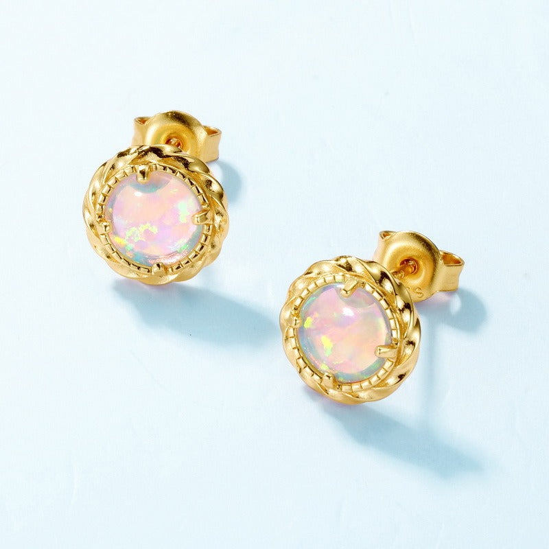 Pendientes de ópalo elegantes, hechos a mano, con diseño original de Kemstone - Diseño minimalista de plata S925 bañado en oro