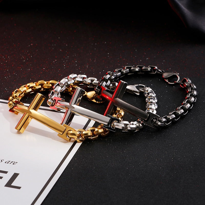 Pulsera de acero y titanio con cruz Kemstone para hombre - Joyería punk minimalista KB108647-K