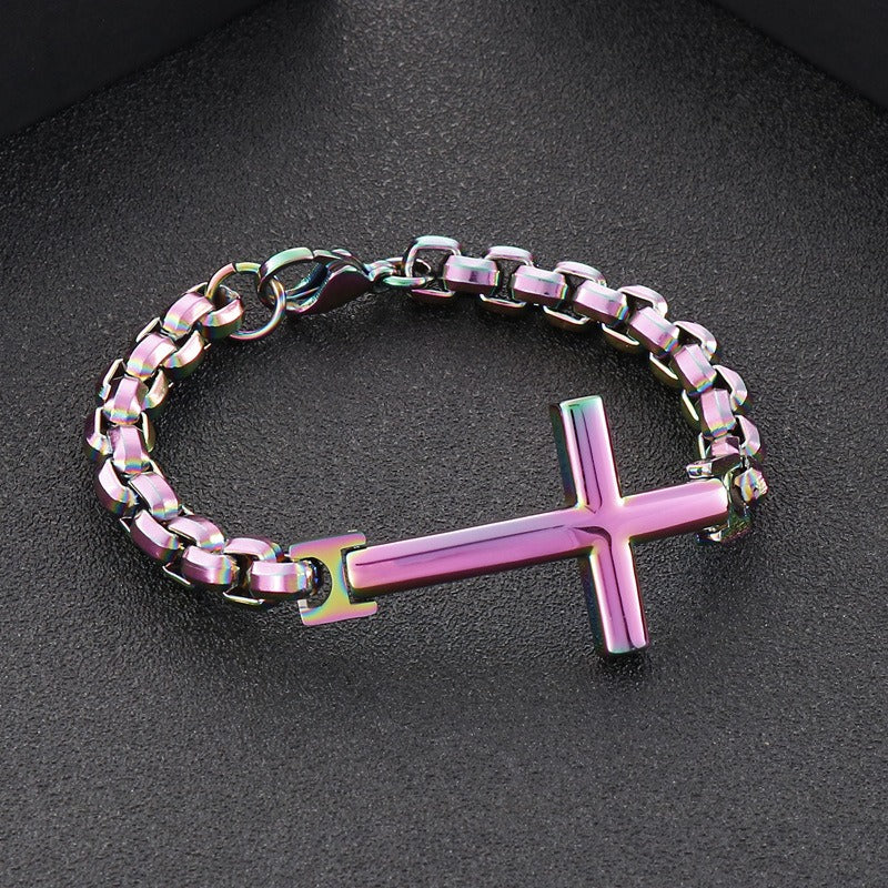 Pulsera de acero y titanio con cruz Kemstone para hombre - Joyería punk minimalista KB108647-K