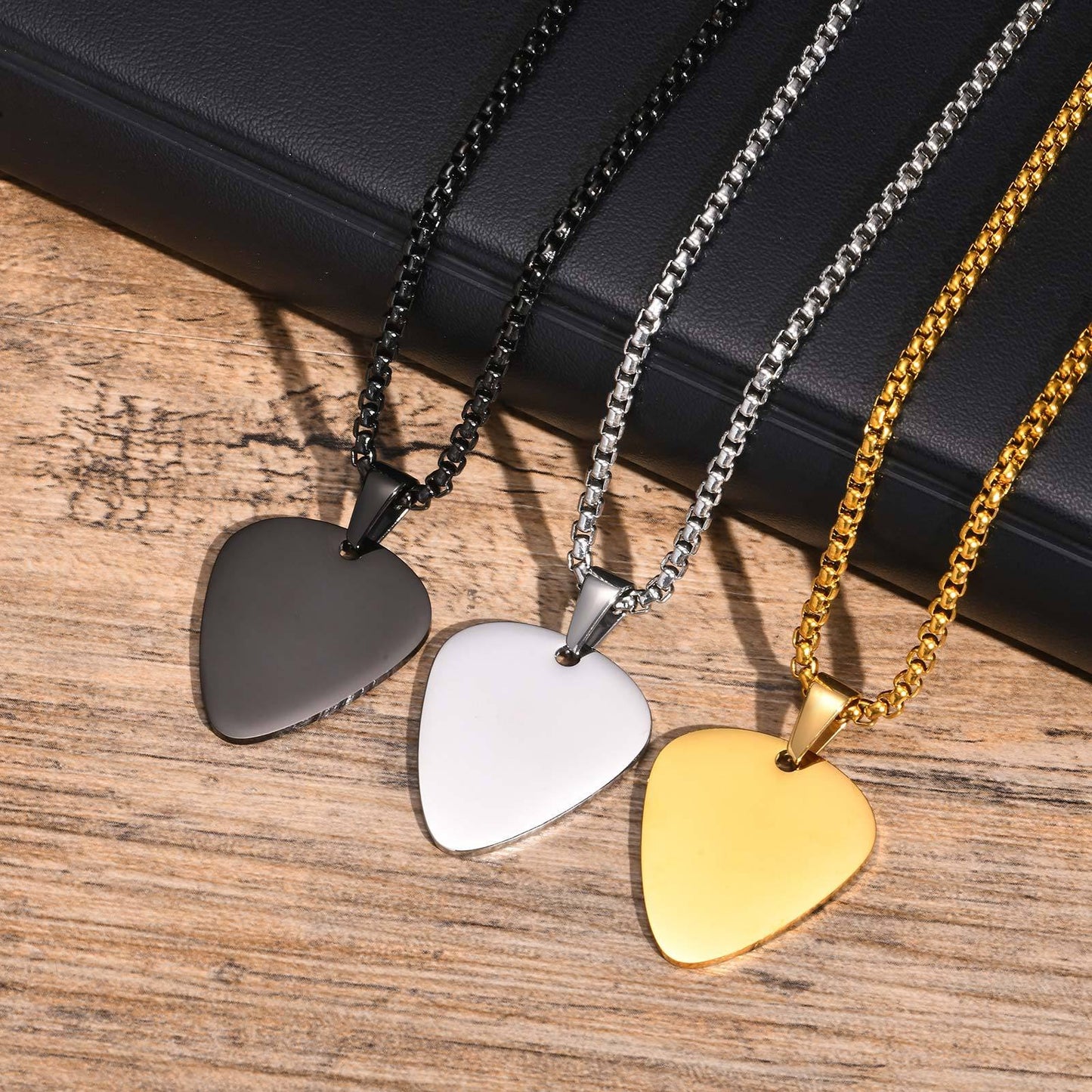 Kemstone Steel Guitar Pick Pendant Necklace – 316L Stainless Steel Minimalist Rock Jewelry PN-1843