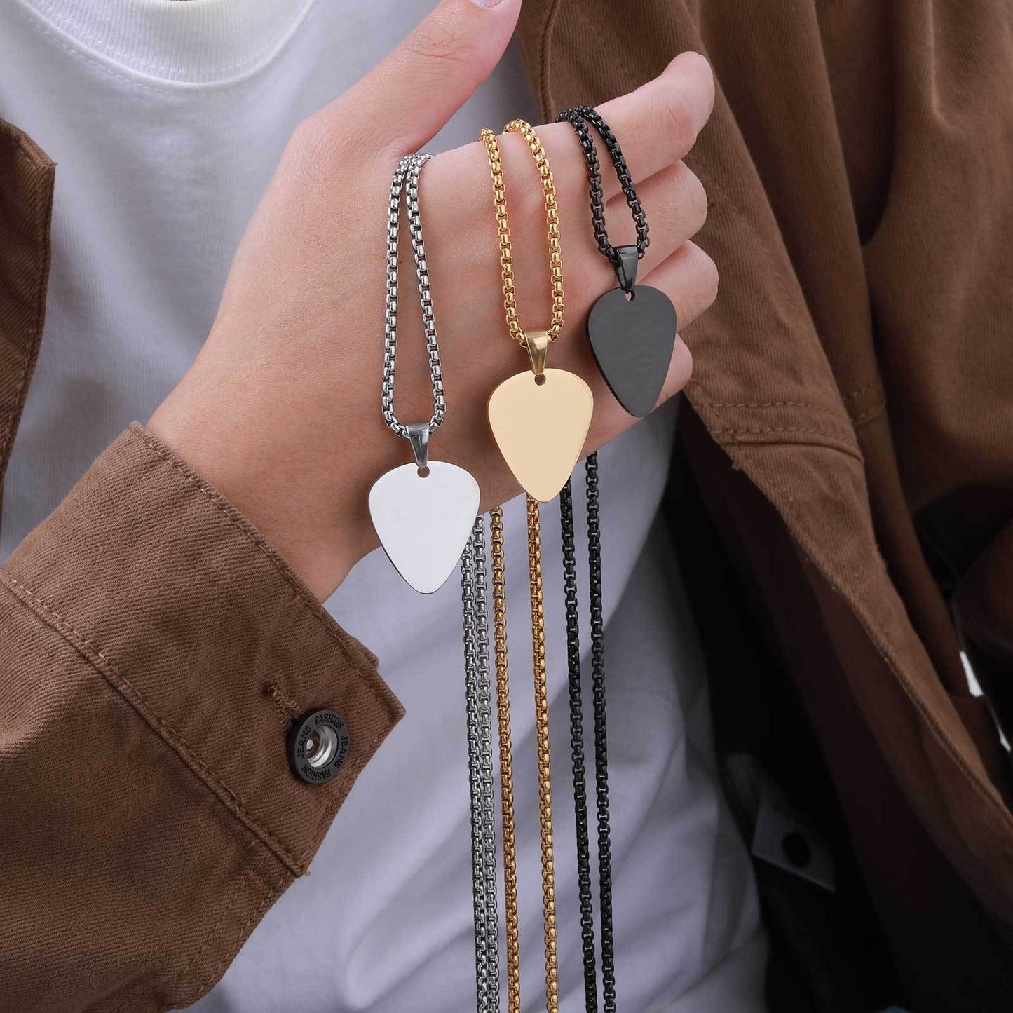 Kemstone Steel Guitar Pick Pendant Necklace – 316L Stainless Steel Minimalist Rock Jewelry PN-1843
