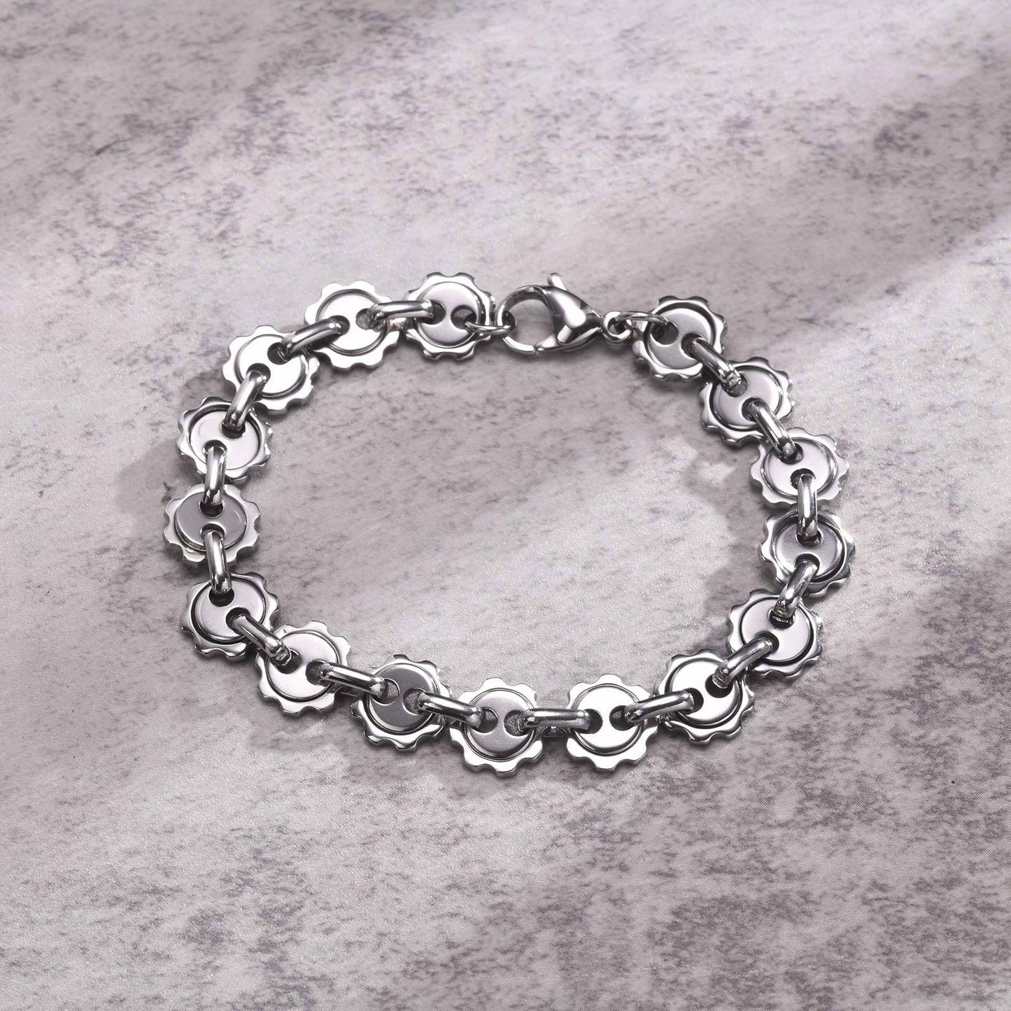 Pulsera de cadena de acero inoxidable Kemstone hecha a mano - Motivo solar gris acero - Accesorio cotidiano BR-1936