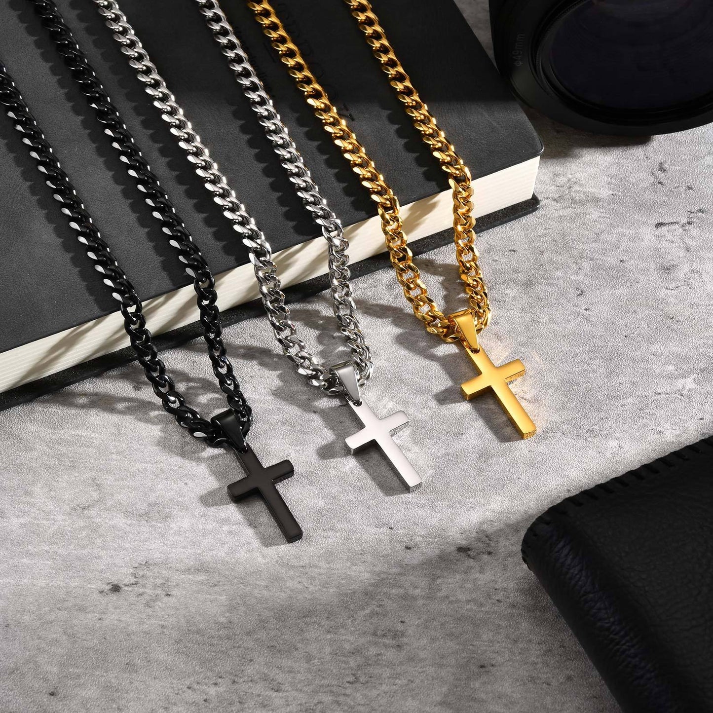 Kemstone Stainless Steel Cross Necklace for Men & Women – Gold, Silver, Black PN-1479