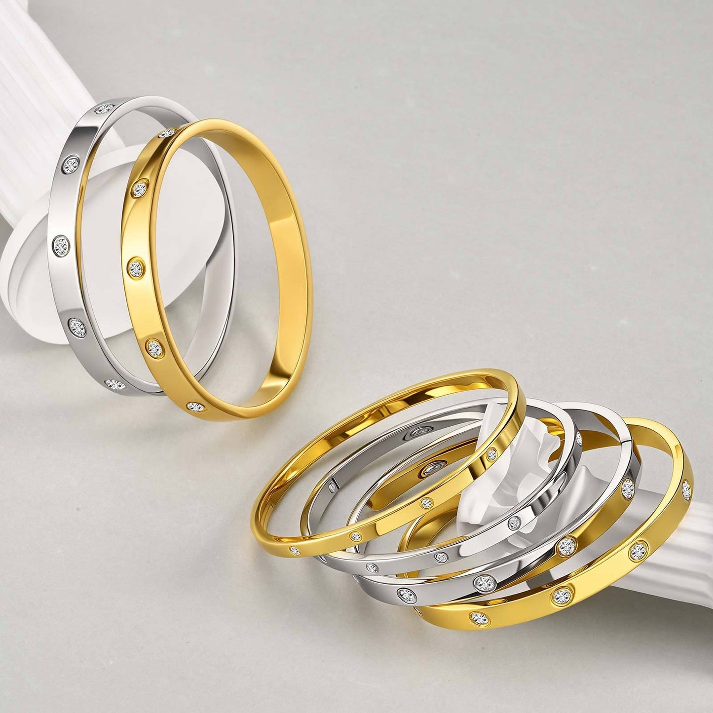 Brazalete minimalista de cristal Kemstone de acero inoxidable de 6 mm | Ligero - Ideal para el día a día B-478