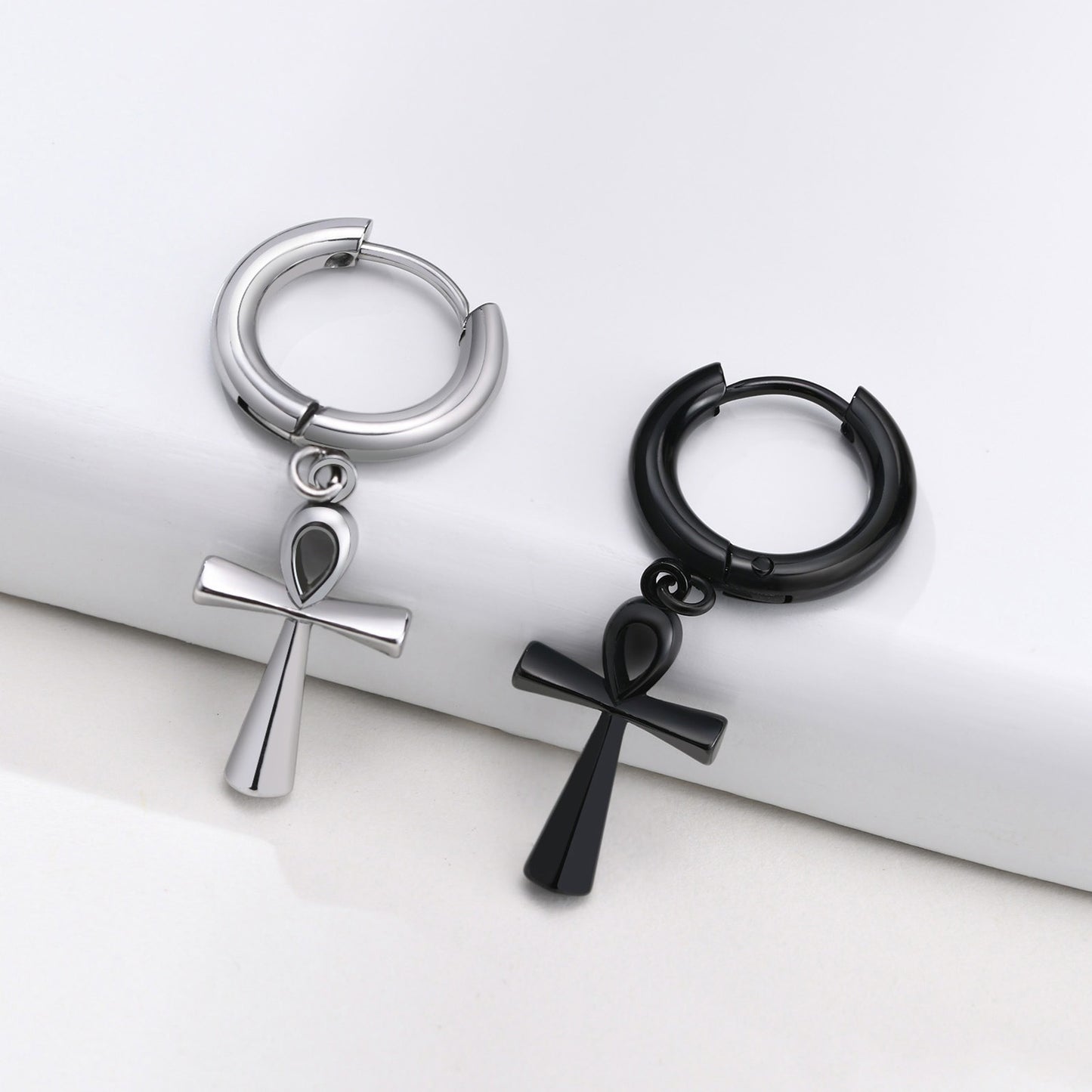 Kemstone Cross Stud Earrings – Minimalist Stainless Steel Jewelry for Men ES-335