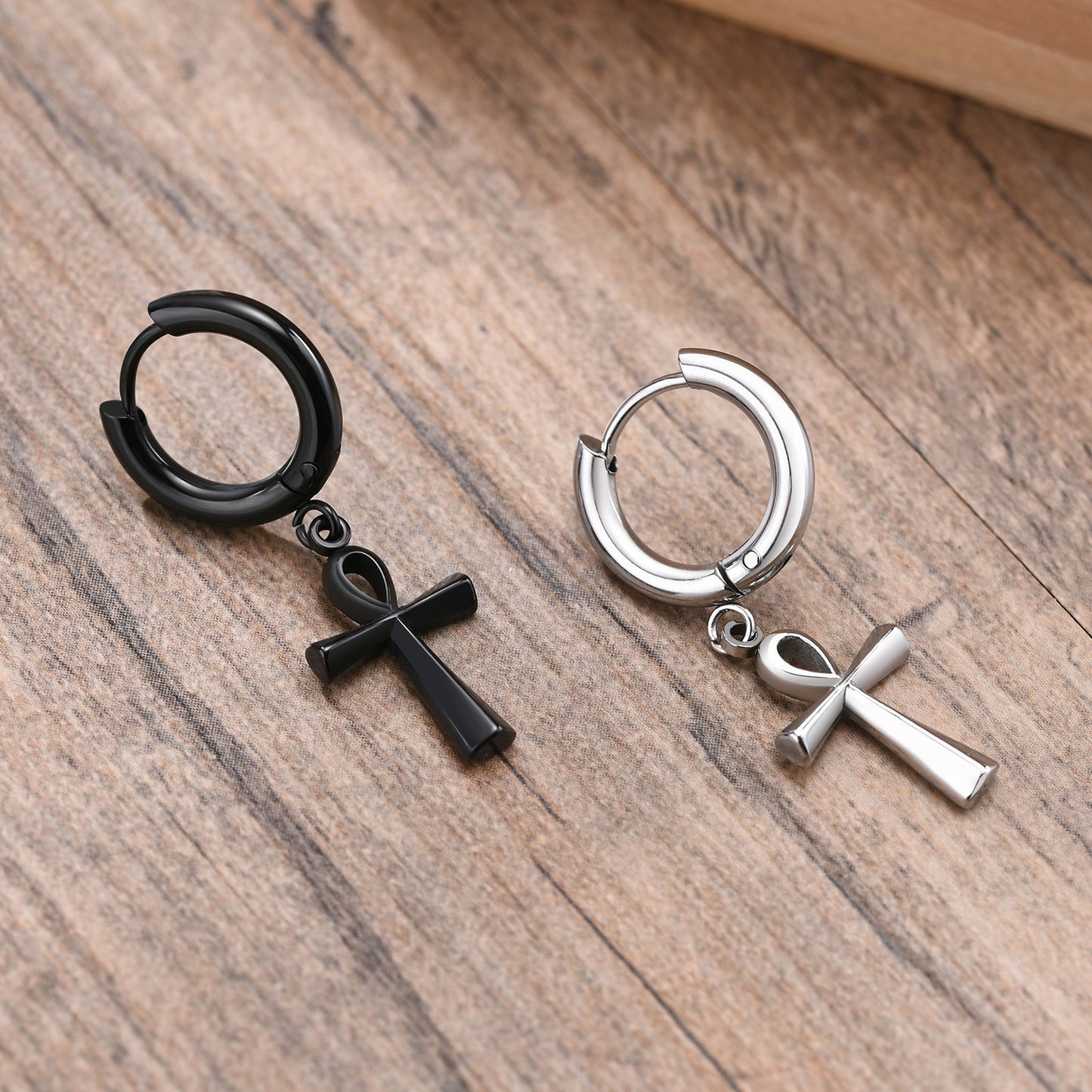 Kemstone Cross Stud Earrings – Minimalist Stainless Steel Jewelry for Men ES-335