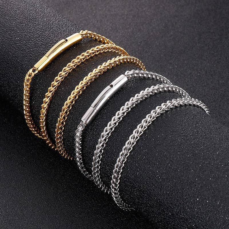Kemstone Men’s Dragonbone Chain Necklace – 3mm Stainless Steel Magnetic Clasp Gold & Silver KN229117