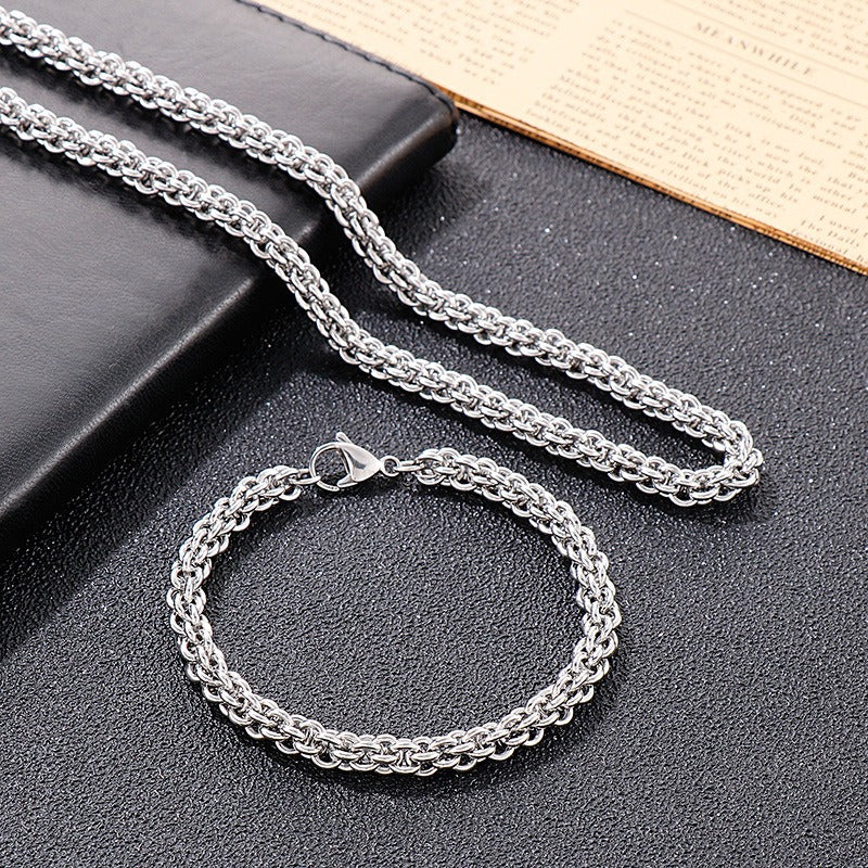 Set di catene in acciaio al titanio Kemstone da uomo – Duo collana e bracciale minimalisti KS139206-Z