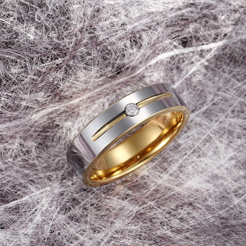 Anillo de pareja de acero de tungsteno Kemstone con detalle de un solo cristal – Joyería minimalista moderna KR40149